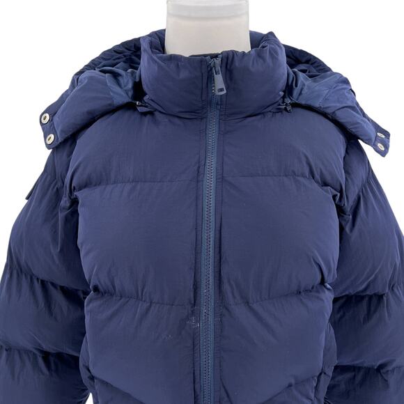 Good American Womens Iridescent Quilted Hooded Puffer Jacket in Blue Size Medium - Picture 6 of 16